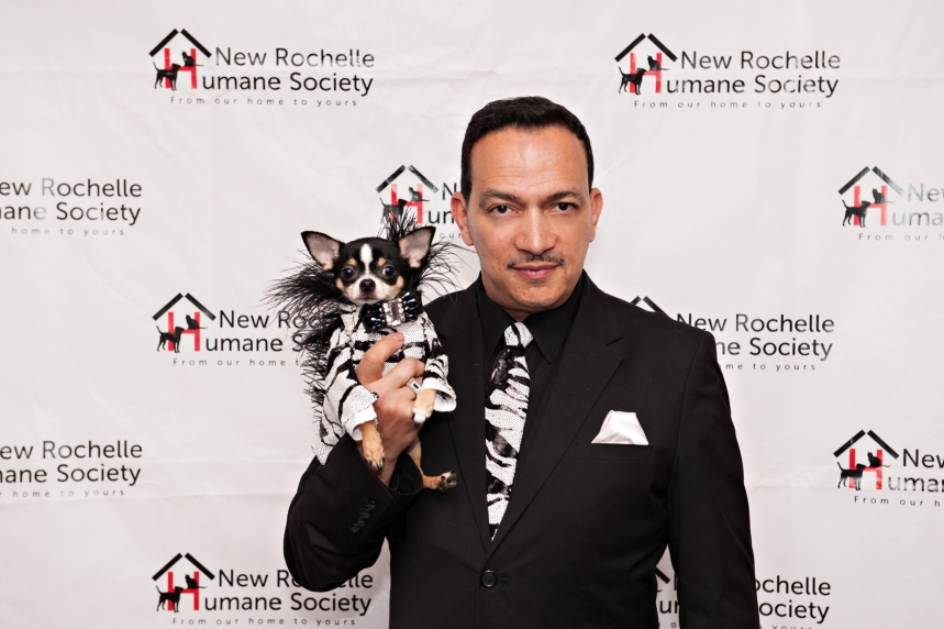 Anthony Rubio with Bogie at New Rochelle Humane Society's annual Paws for A Heart Gala