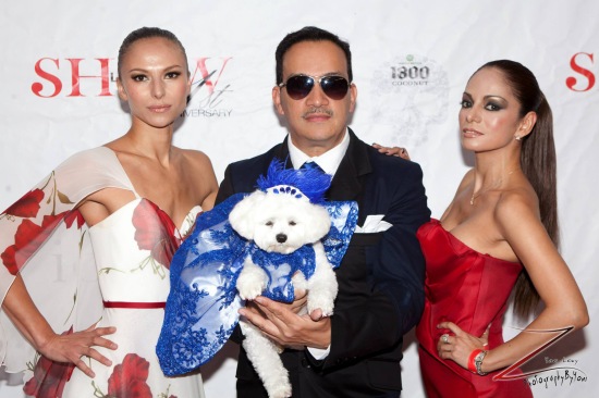 Anthony Rubio holding canine model Bella Mia with models Alek Sandra   and Ivon Reyes (Photo By Yoni Levy)