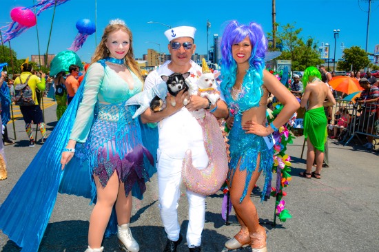 Anthony Rubio and Chihuahua duo Bogie and Kimba marched in the 34th Annual Mermaid Parade